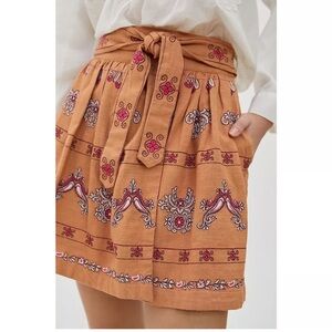 Anthropologie Tan Embroidered Mini Skirt
